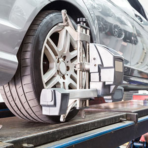 Car tire being repaired